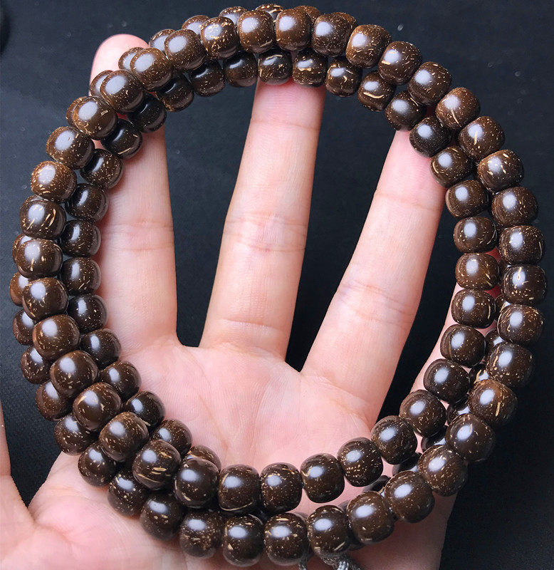 精挑新款印尼老料原色椰蒂手佛珠天然原生态多圈桶佛珠