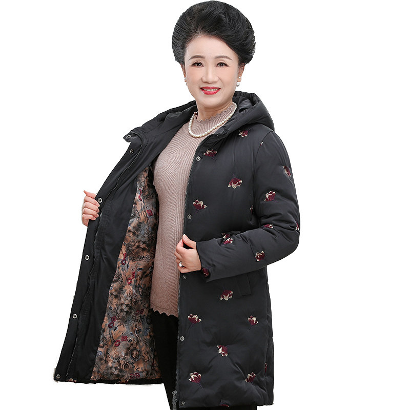 福太太中老年大码宽松保暖羽绒服加厚妈妈女白鸭绒奶奶装204835