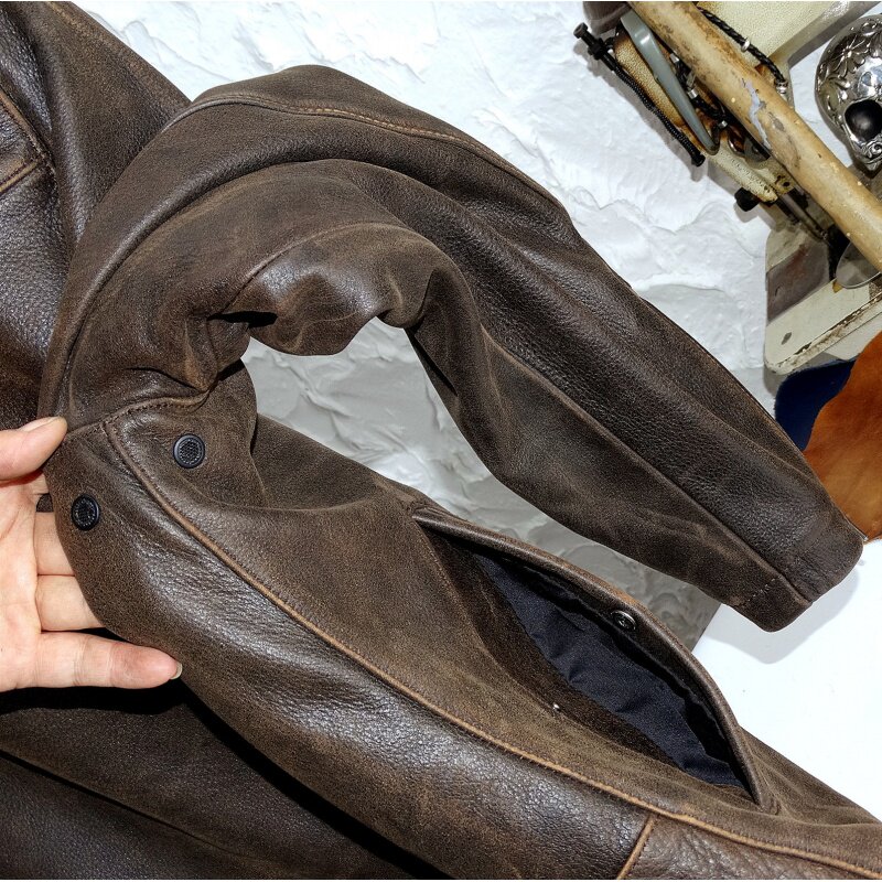 真香真肉美式复古咔叽茶芯老牛皮真皮皮衣保暖皮衣