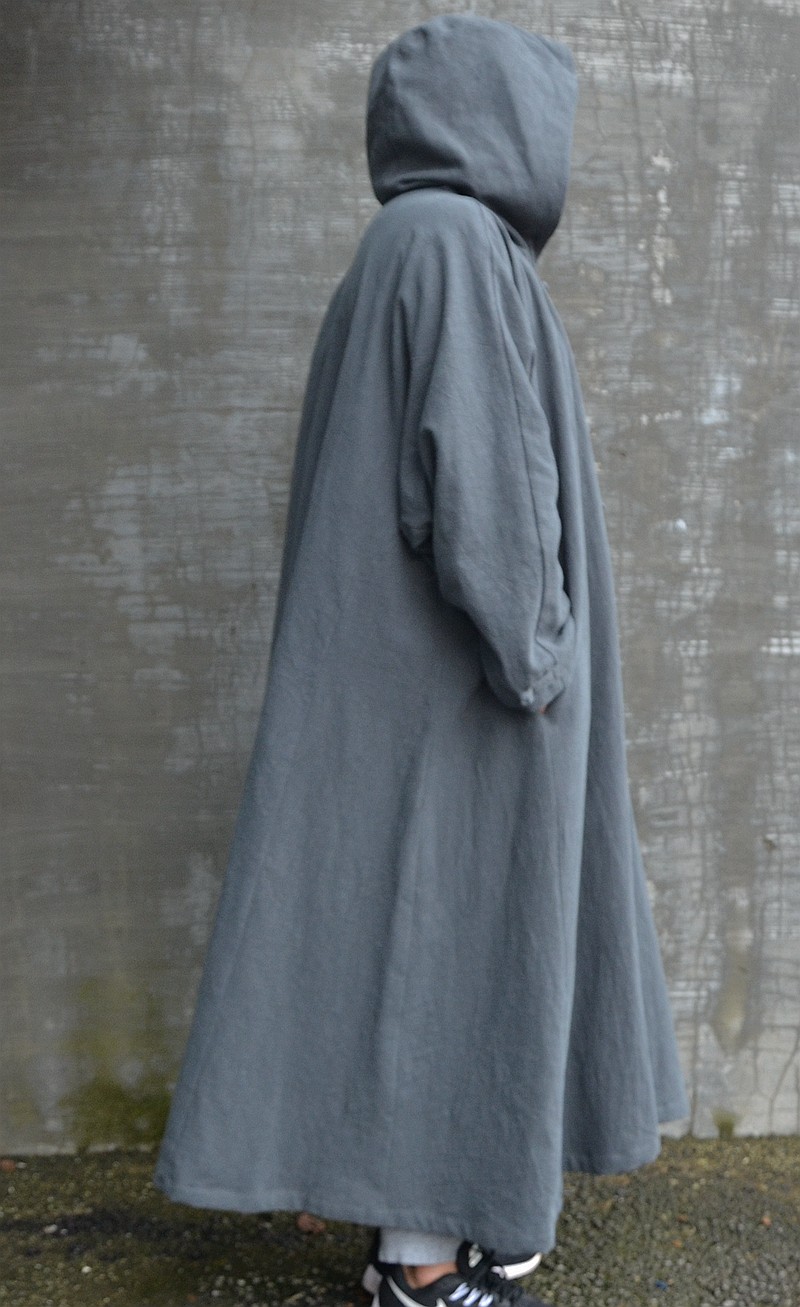 连帽亚麻长袍男女居士禅意风衣外套打坐披风风衣