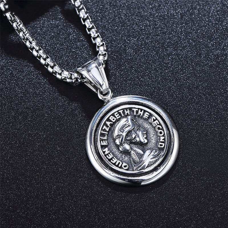 欧美嘻哈原创小众设计女皇伊丽莎白头像项链潮男项链