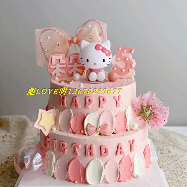 hellokitty猫双层儿童凯蒂猫卡通生日仿真蛋糕模型派对拍摄道具