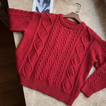ລະດູ ໜາວ ຜ້າຝ້າຍບໍລິສຸດເສັ້ນຝ້າຍ retro ຮອບຄໍ lazy in twist ຫນາ knitted ວ່າງສະບັບ pullover bottoming sweater ສໍາລັບແມ່ຍິງ