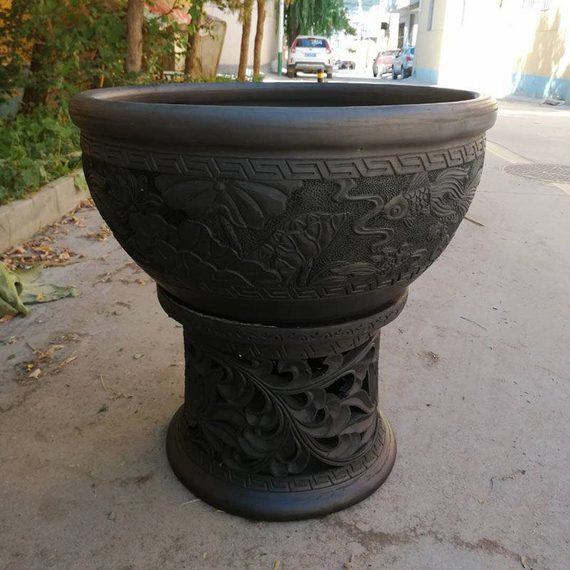 金鱼60cm黑陶王鱼盆澄浆泥瓦鱼盆盆泥陶土盆瓦缸鱼缸