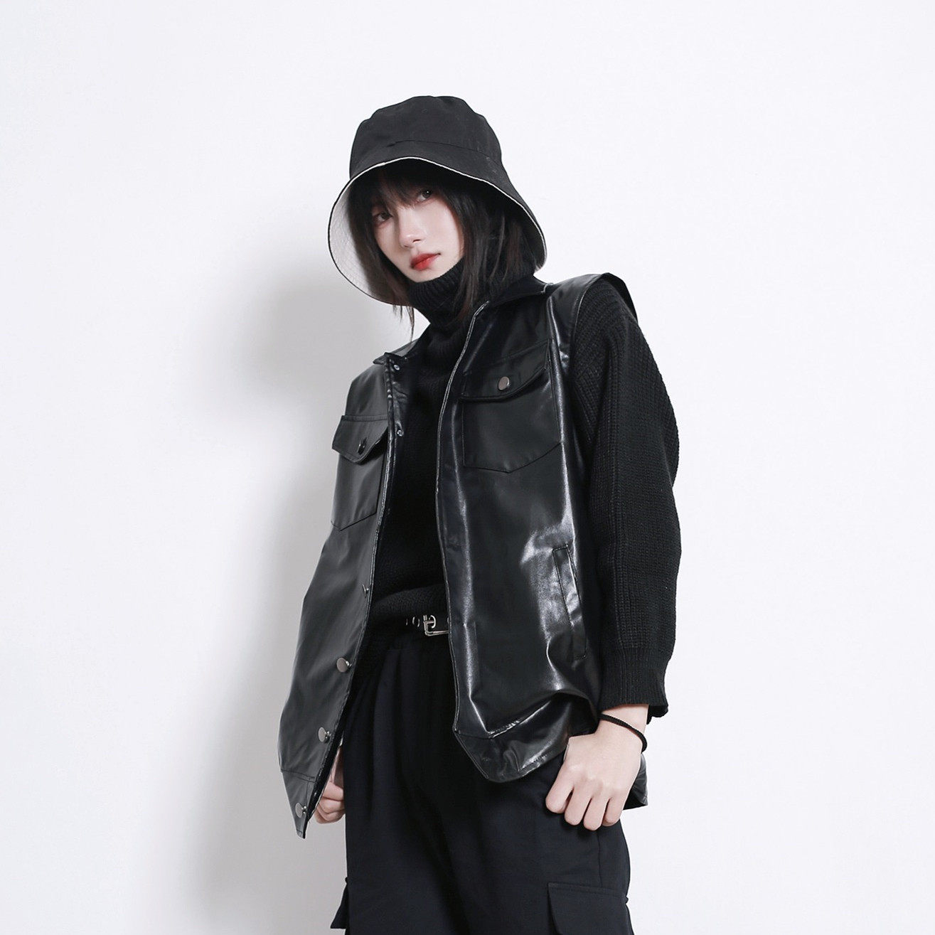 candypink战术机能工装潮牌马甲背心女多口袋新款皮衣