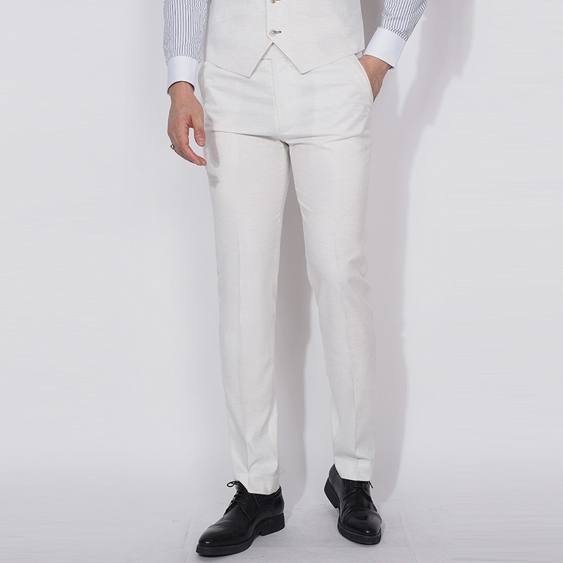川泽男士裤子百搭西装春夏薄款修身白色商务西裤