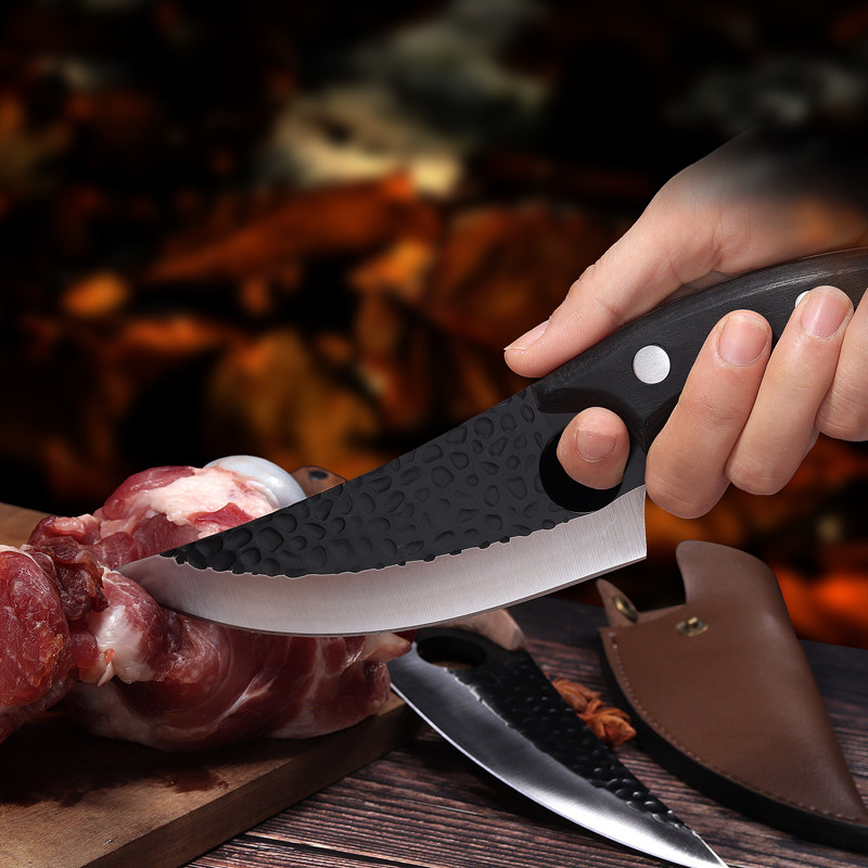 手工锻打锤纹特快剥皮割肉剔骨分割尖刀杀猪多功能刀