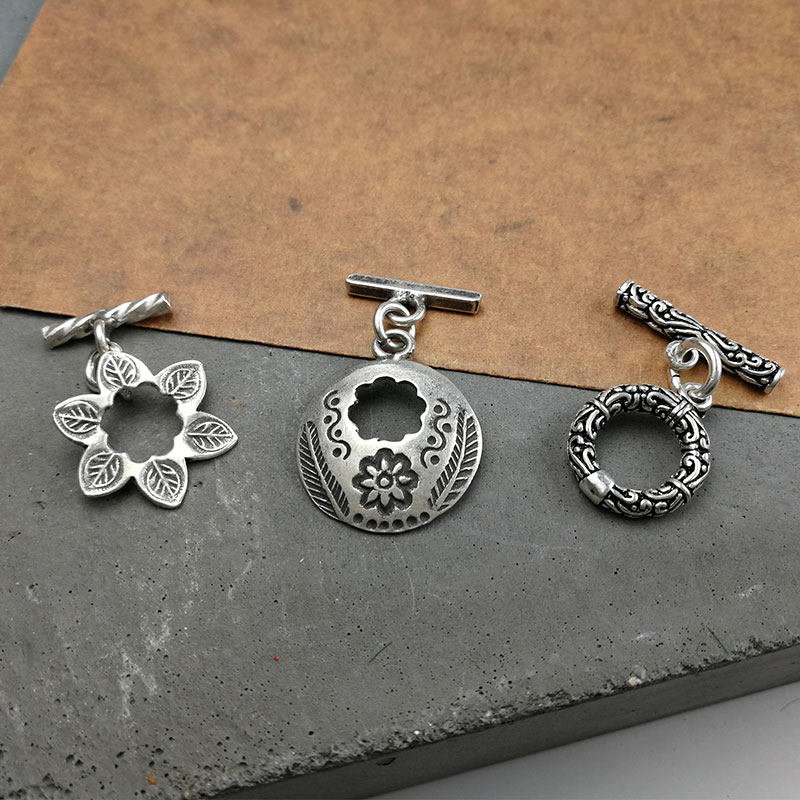 泰国桃心扣子手工清迈接头纯银项链手链diy扣