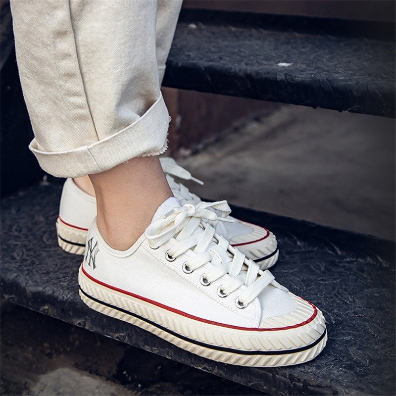 韩国正品mlb女鞋新款牛仔老花ny满标帆布鞋时尚休闲鞋