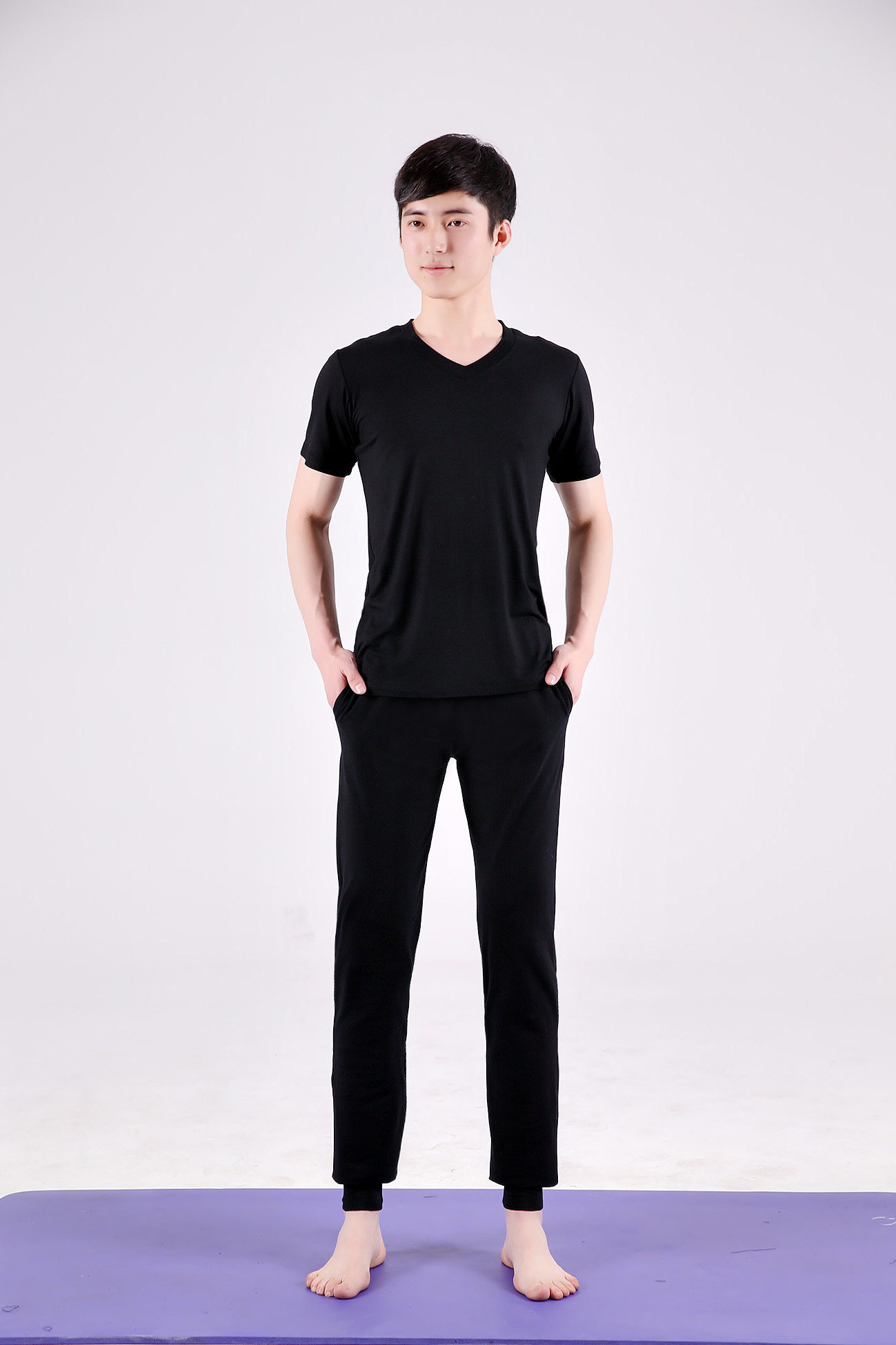 练瑜美新款男士纯棉高弹男装舞蹈练功套装健身现代舞服装
