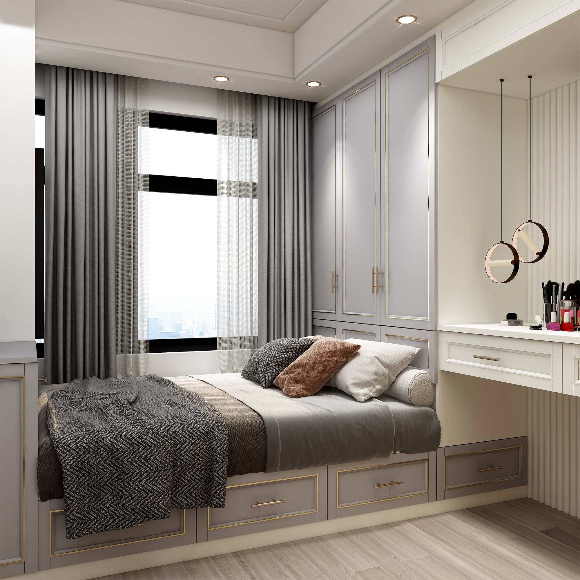 现代简约儿童榻榻米定制床书桌书柜卧室衣柜简约一体组合家用全屋