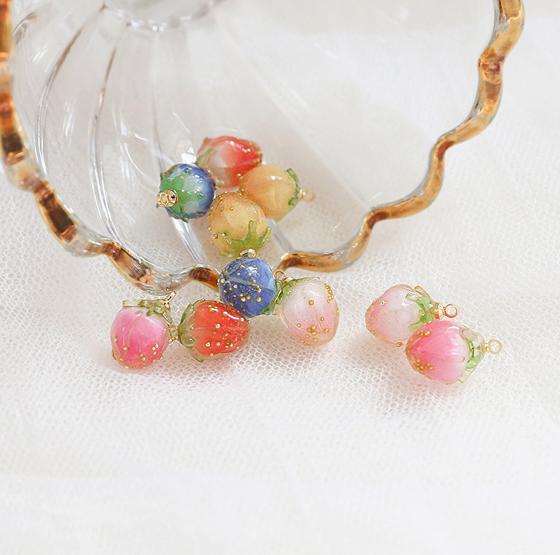 韩国清新树脂滴胶玫瑰花金箔带吊diy手工手工制其他diy饰品配件