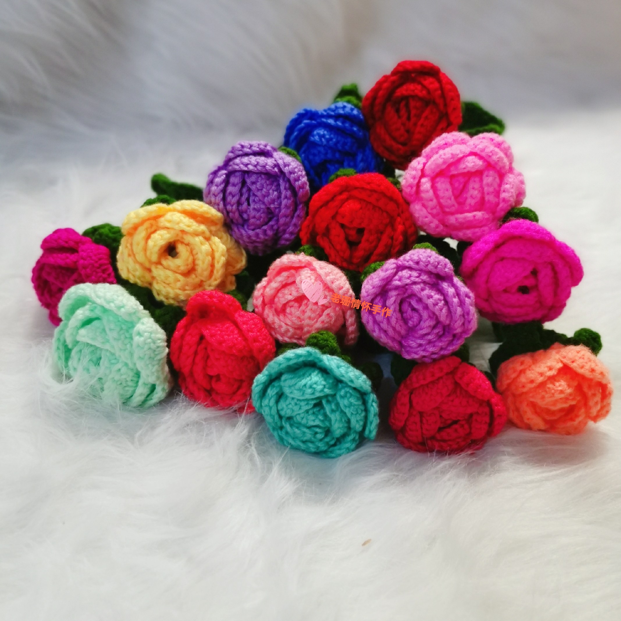 成品diy仿真毛线玫瑰玫瑰花花朵立体手工编织仿真花