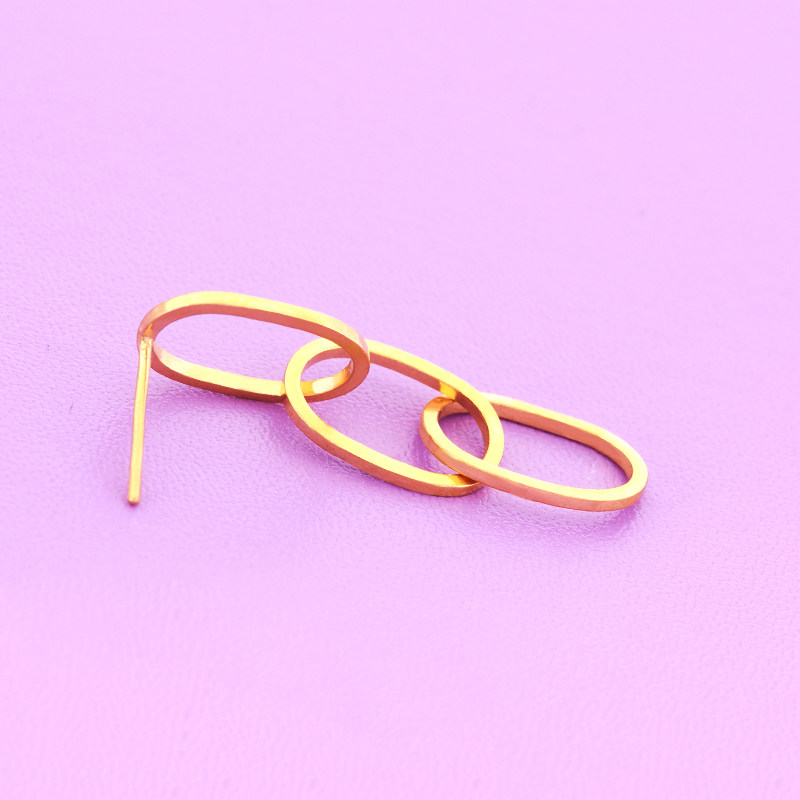 足金几何耳钉黄金简约实心心亮面椭圆环耳饰耳饰