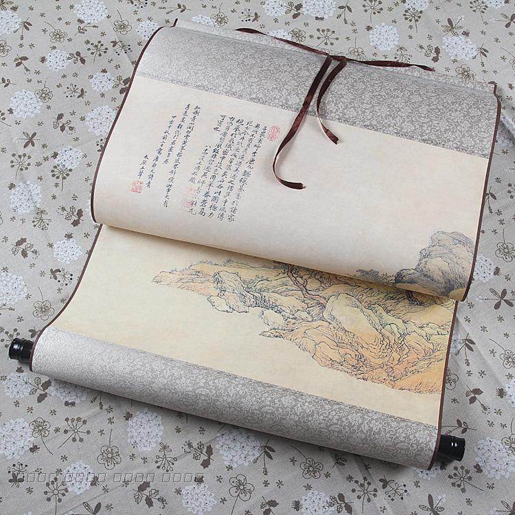 中国古代国画名画真迹复制品明唐寅诗意图挂轴61x151cm中式卷轴画