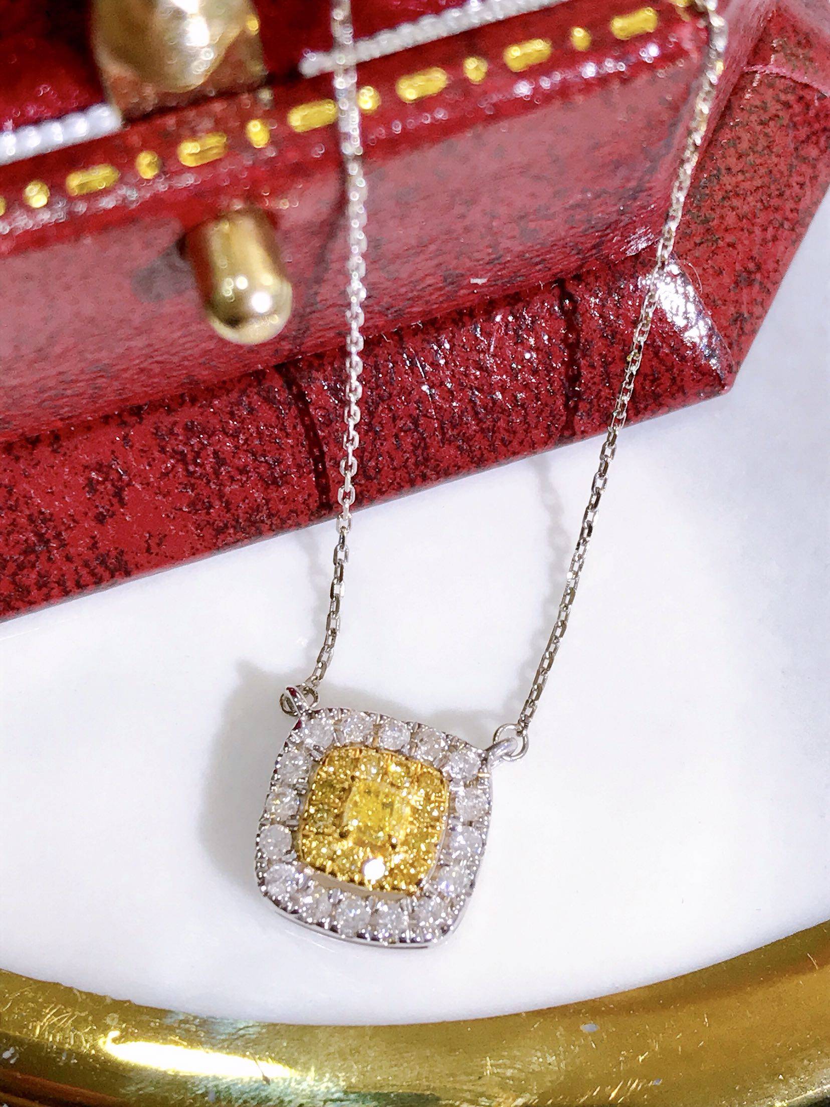 项链516上新18k甜美方形黄钻钻石25分ins颈饰