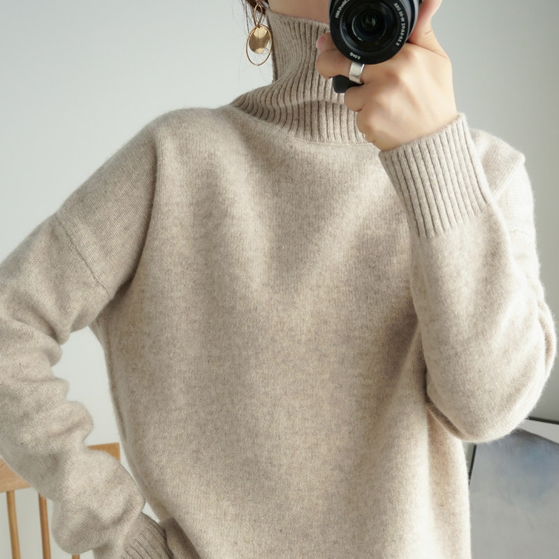 慵懒风羊绒衫高领套头毛衣女宽松加厚时尚纯羊绒针织衫打底ins潮