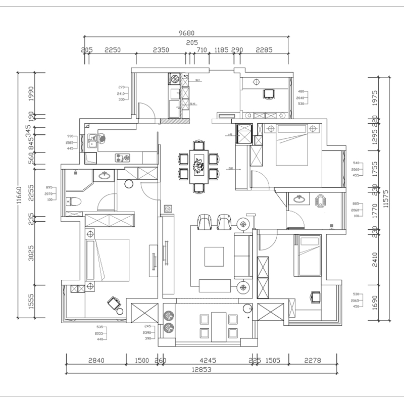 新中式平层别墅复式楼室内设计全屋家装修效果图全屋平面图施工图
