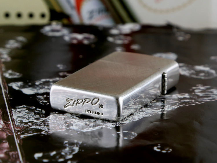 原装正品zippo打火机80年代双面交叉打磨纯银纤巧zippo
