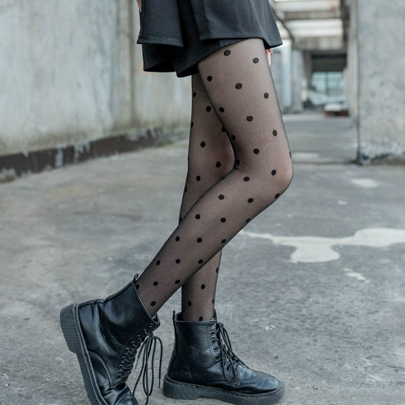 黑丝网红波点丝袜女薄款ins潮性感百搭jk袜子学姐制服黑色连裤袜