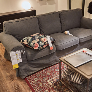 爱克托三人沙发布艺米黄色客厅北欧简约ikea宜家家居具国内代购