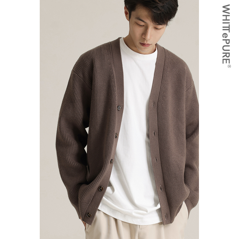 【WHITT EPURE】WP 白川 日系复古棉质混纺双针纹理感针织开衫男