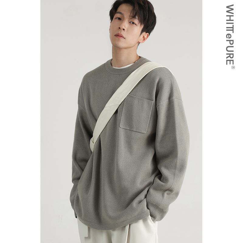 【WHITT EPURE】WP 白川 重磅棉织廓形贴袋饰长袖休闲针织衫男