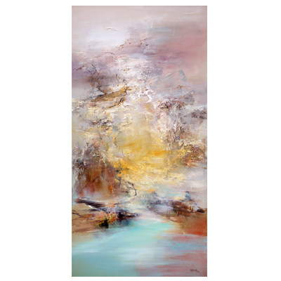 简约欧式现代客厅装饰画手绘山水抽象油画风景壁画竖版进门玄关画