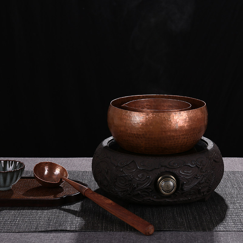 手工紫铜煮茶锅涂层加厚分体式煮茶器带茶勺茶白茶道