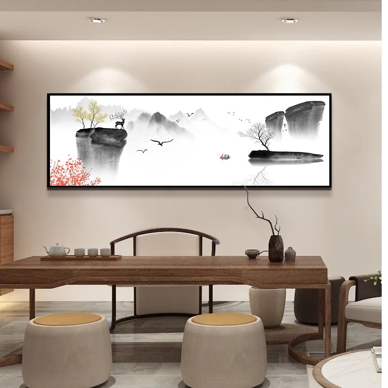 壁画中式新中式茶台墙面客厅山水茶室现代装饰画