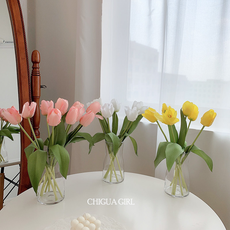 ins韩式家居软装手感保湿郁金香装饰摄影道具仿真花