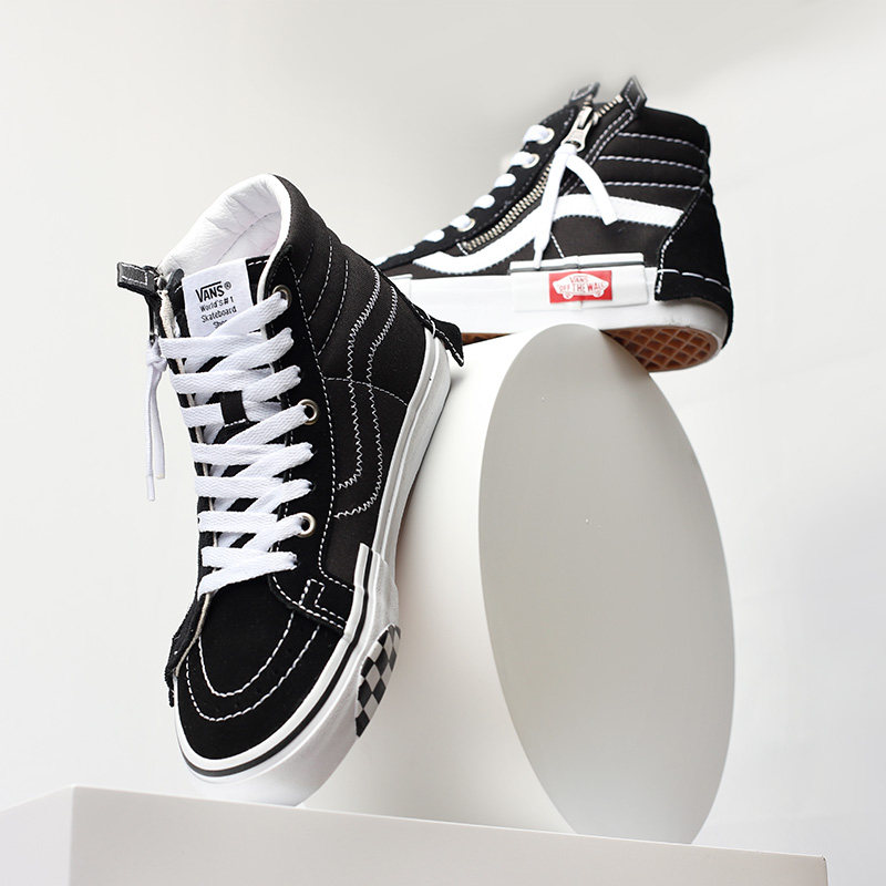 vanssk8-hireissuecap黑白高帮解构男女休闲滑板板鞋