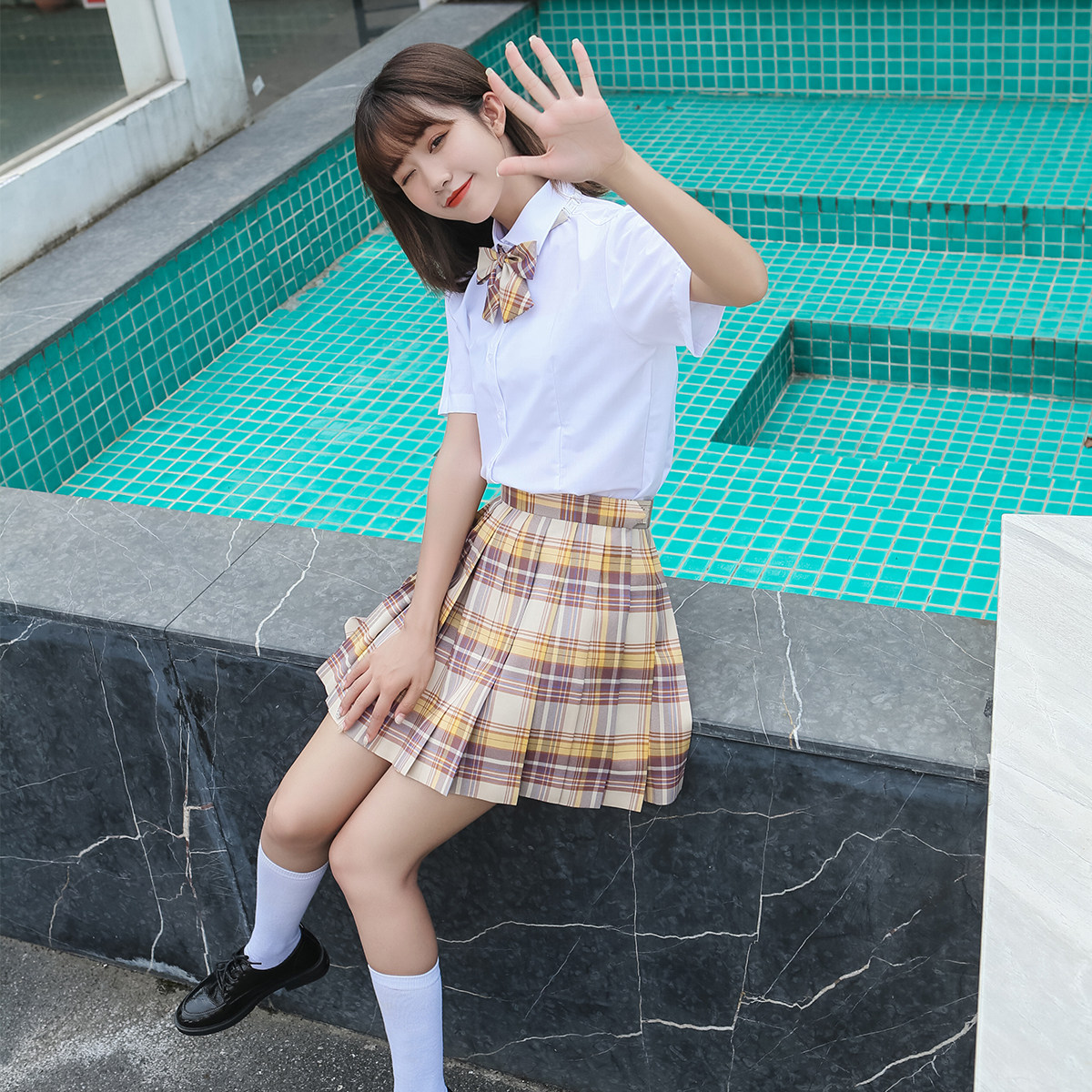 制服中牌馆山jk正版高腰学院风日系裙百褶半身裙