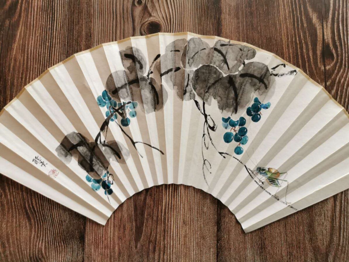 工笔草虫题材折扇扇面逸趣小品现货私人订制国画