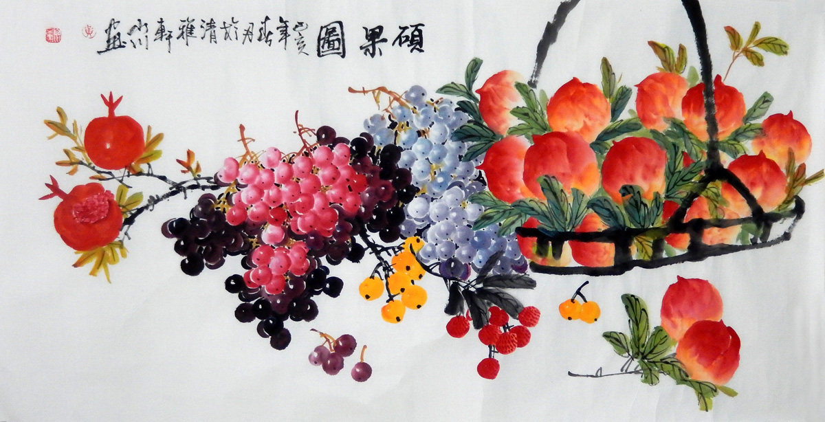 名家手绘真迹水墨画花鸟四尺横幅水果国画