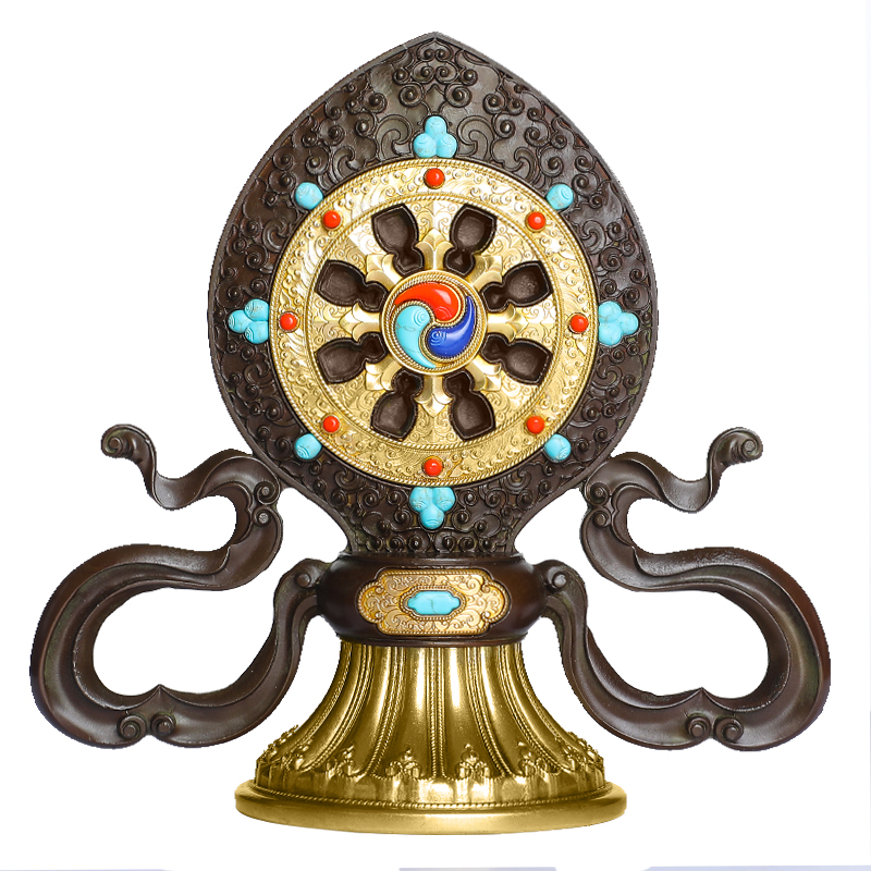 法轮密宗摆件供佛金刚慧宝王七政金轮转法古色摆件