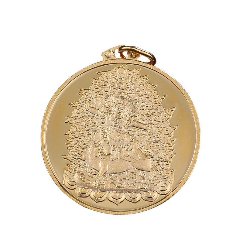 藏式佛牌挂链纯铜吊坠金刚铠甲咒轮鎏金项链项坠