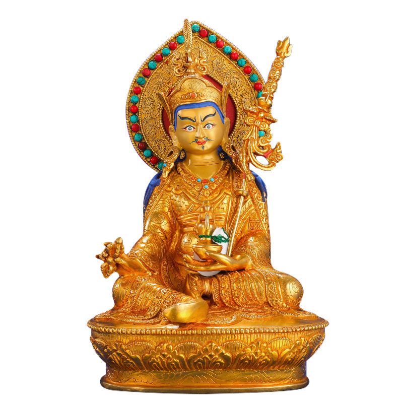 佛像莲花莲师佛堂密宗背光花生金背光全鎏纯铜摆件