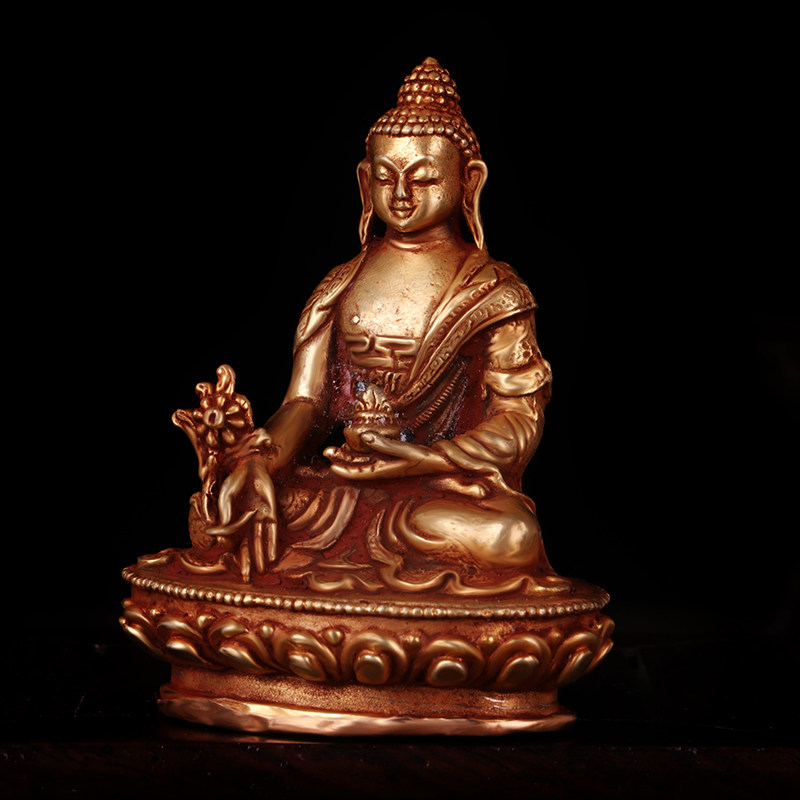 佛教铜制如来药师三宝佛像密宗手工金手工全鎏摆件