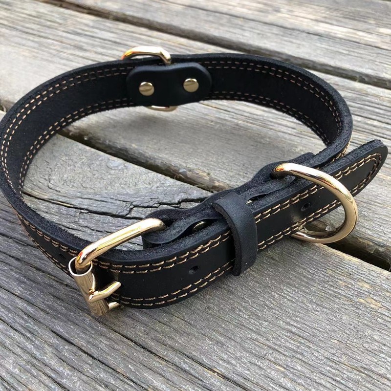 30宽牛皮狗脖套中大型犬遛狗项圈头层牛皮宠物脖圈不勒脖子颈圈