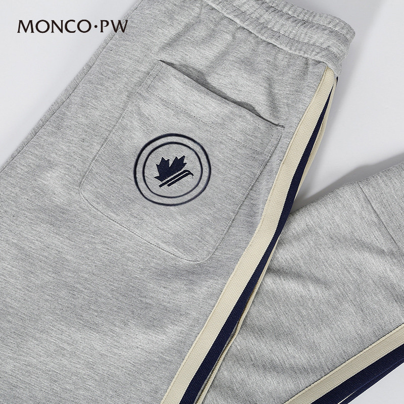 蒙口 密码2022夏季运动裤男束脚拉绳ins灰色卫裤侧条纹休闲裤子男