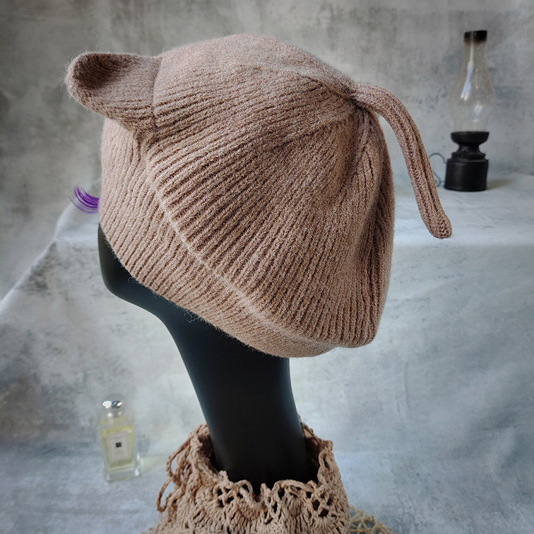 秋冬季猫耳贝雷帽子女士韩版日加绒加厚可爱保暖帽子
