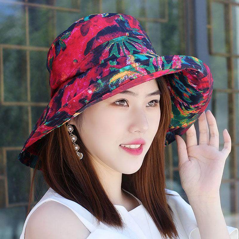 新款春夏女帽韩版盆帽亮印花渔夫时装盆帽布帽帽子