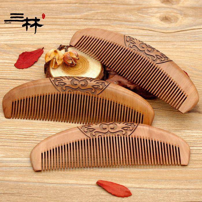 三林新品整木加厚宫廷桃木木梳19cm月牙长发梳子