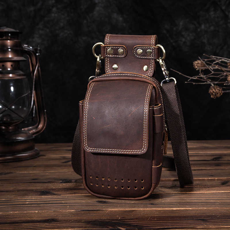 真皮挎包包真皮手工皮带皮小腰包男植鞣竖款挂包男士包袋
