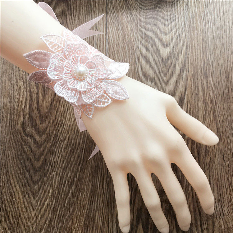甜美欧根手腕新娘蕾丝牡丹手花婚庆伴娘腕带手腕花
