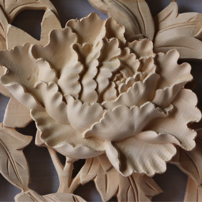 东阳木雕横屏挂件中式客厅背景墙装修牡丹牡丹花木雕