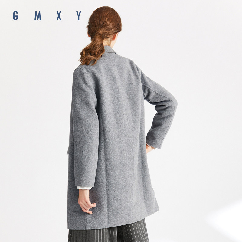 古木夕羊/gmxy2018新款秋冬双面呢子h型大衣女中长款纯色英伦风
