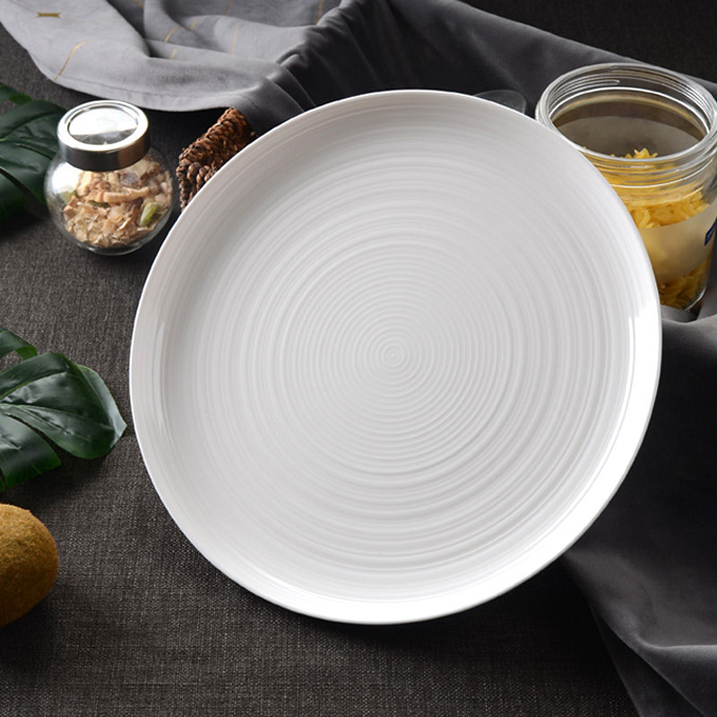 白色10寸大盘子圆形盘大平盘浅盘家用盘