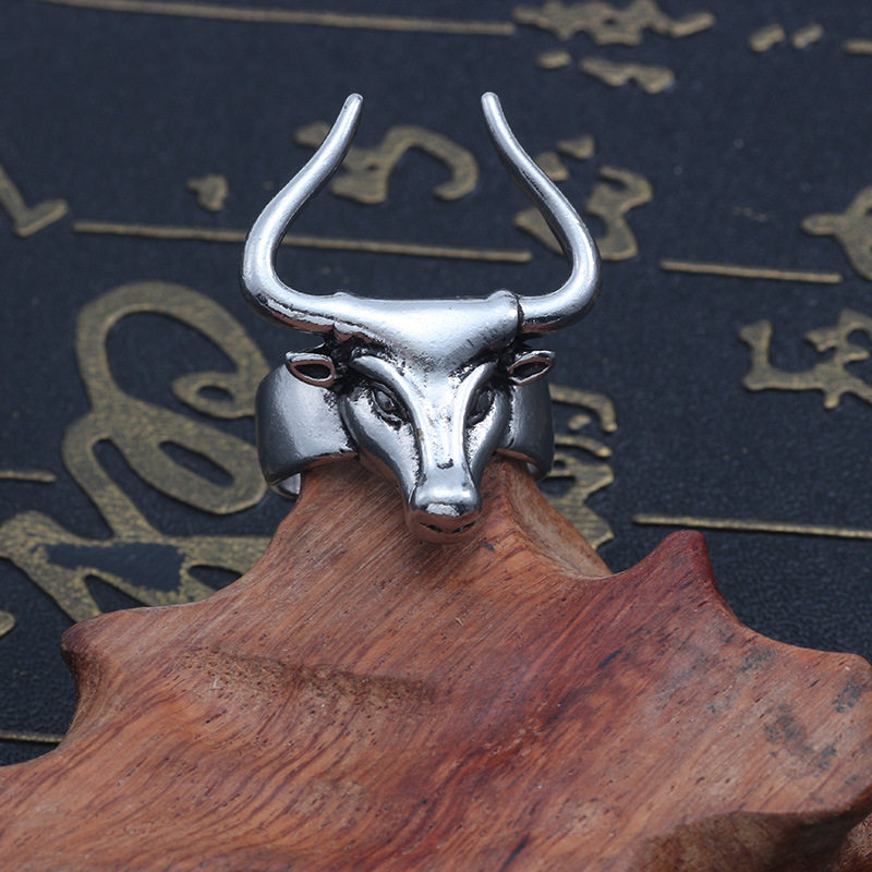 中国国风牛头指环男士戒指霸气开口牛角尾戒戒指